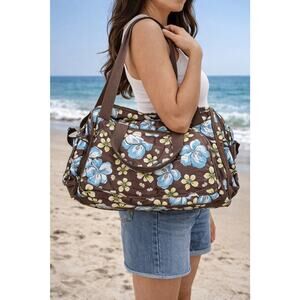 Pacific Coast Travel Duffle Bag Tropical Floral Brown Blue Zipper